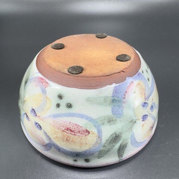 Vintage Hand Made RedWare Pottery Round Dish Bowl Hand Decorated Bowl Dish VTG - Picture 10 of 12